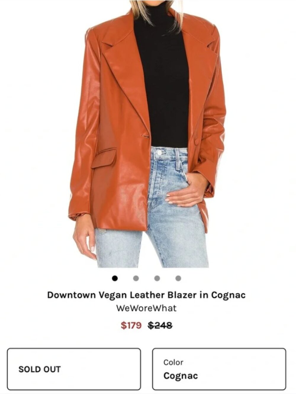 WeWoreWhat Vegan Leather Blazer, Cognac, Size M